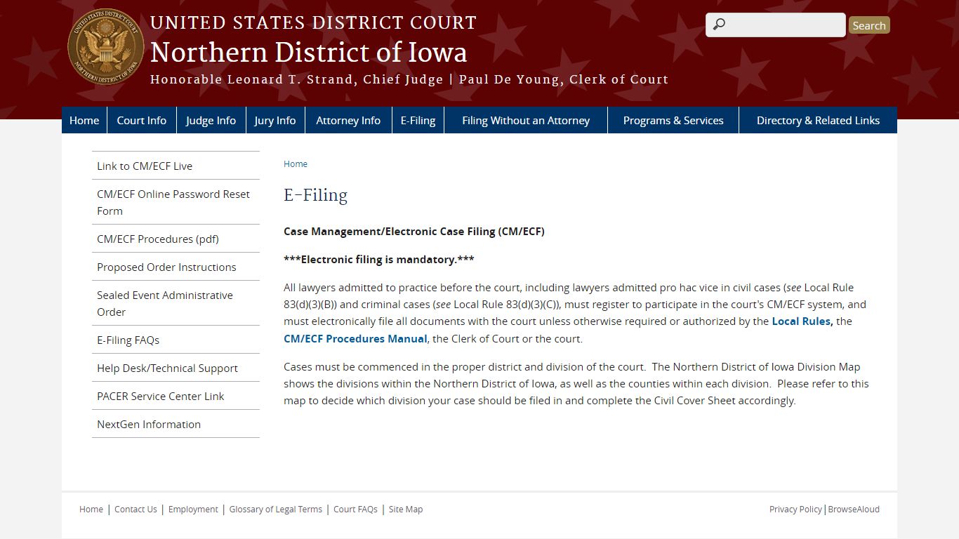 E-Filing | Northern District of Iowa | United States District Court